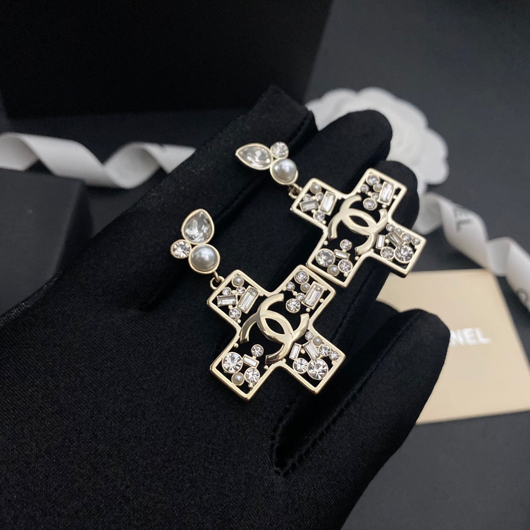 2025 Cross Pearl Diamond Earrings