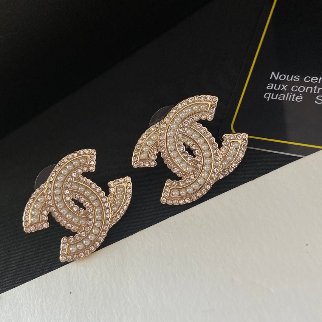 2025 Pearl Diamond Letter Stud Earrings