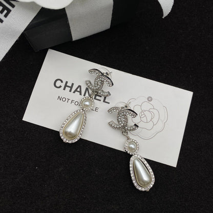 2025 Elegant Pearl Pendant Diamond Earrings