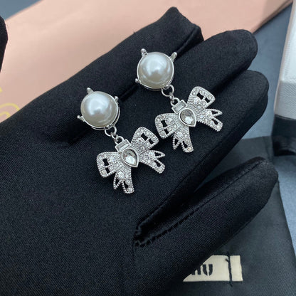 2025 Bow Pearl Diamond Earrings