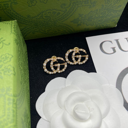 2025 Classic Pearl Zircon Letter Stud Earrings