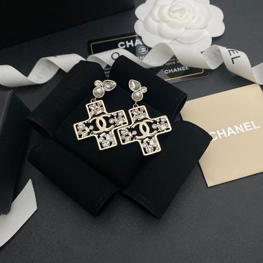 2025 Cross Pearl Diamond Earrings