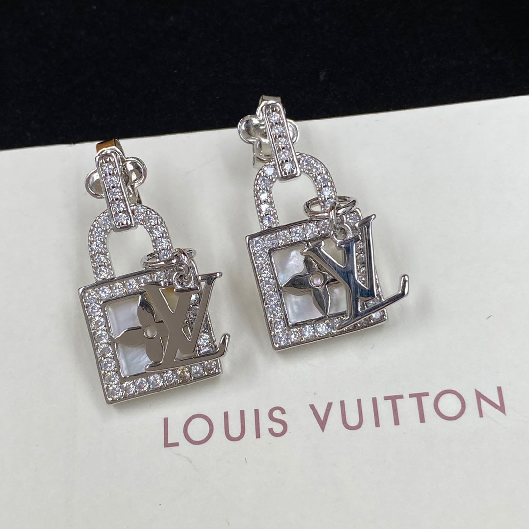 2025 Shiny Zircon Lock Logo Earrings