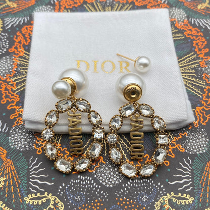 2025 JA Letters Crystal Diamond Pearl Earrings