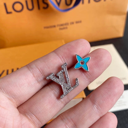 2025 Blue Flower Letter Stud Earrings