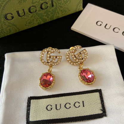 2025 Double G Pink Diamond Drop Earrings