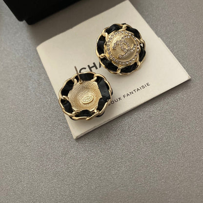 2025 Black Gold Leather Earrings