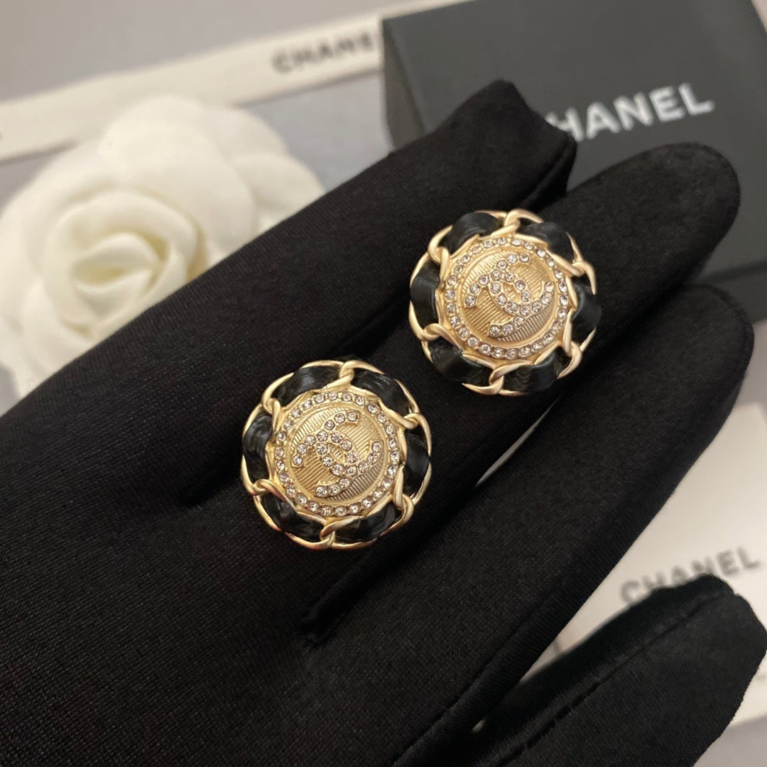 2025 Black Gold Leather Earrings