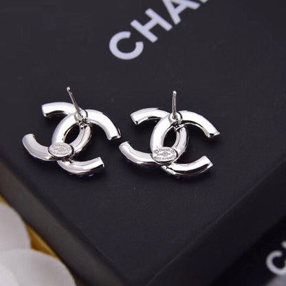 2025 Blue Double Row Diamond Letter Earrings