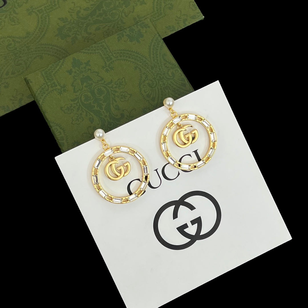 2025 Crystal Diamond Pearl Hoop Earrings