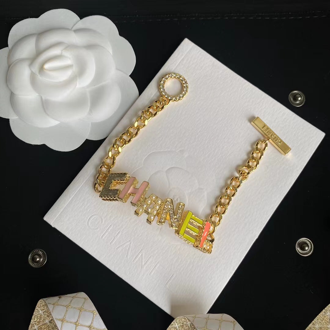 2025 Fashion Colorful Crystal Letter Necklace and Bracelet