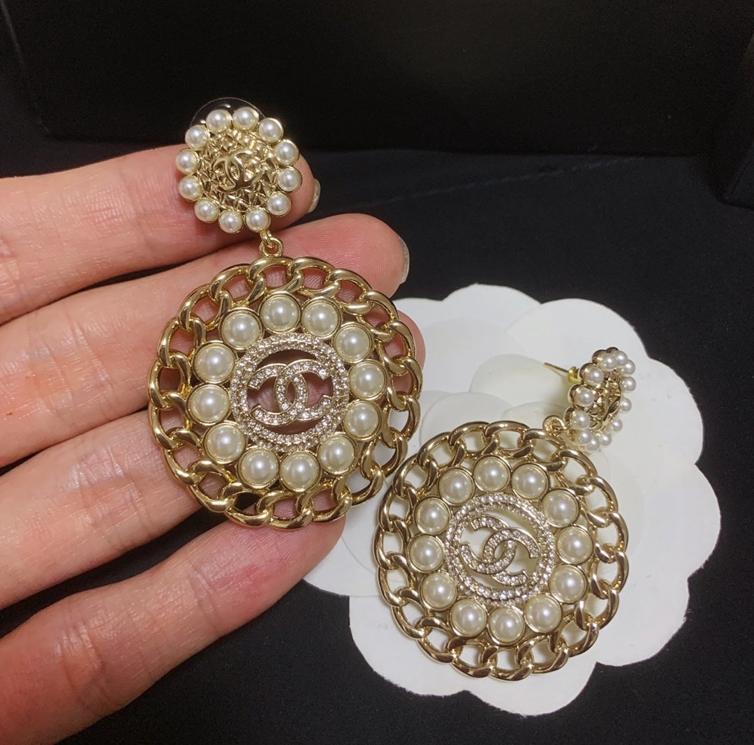 2025 Chain Stripe Pearl Earrings