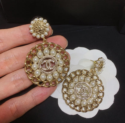 2025 Chain Stripe Pearl Earrings