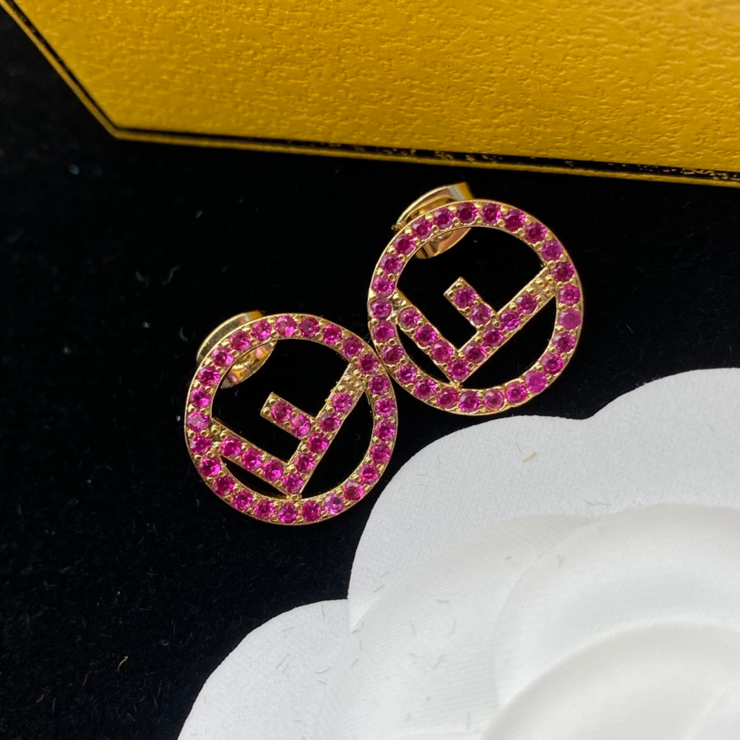 2025 Pink Diamond F Letter Earrings