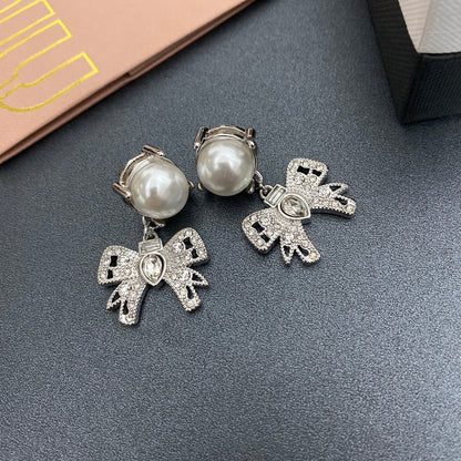 2025 Bow Pearl Diamond Earrings