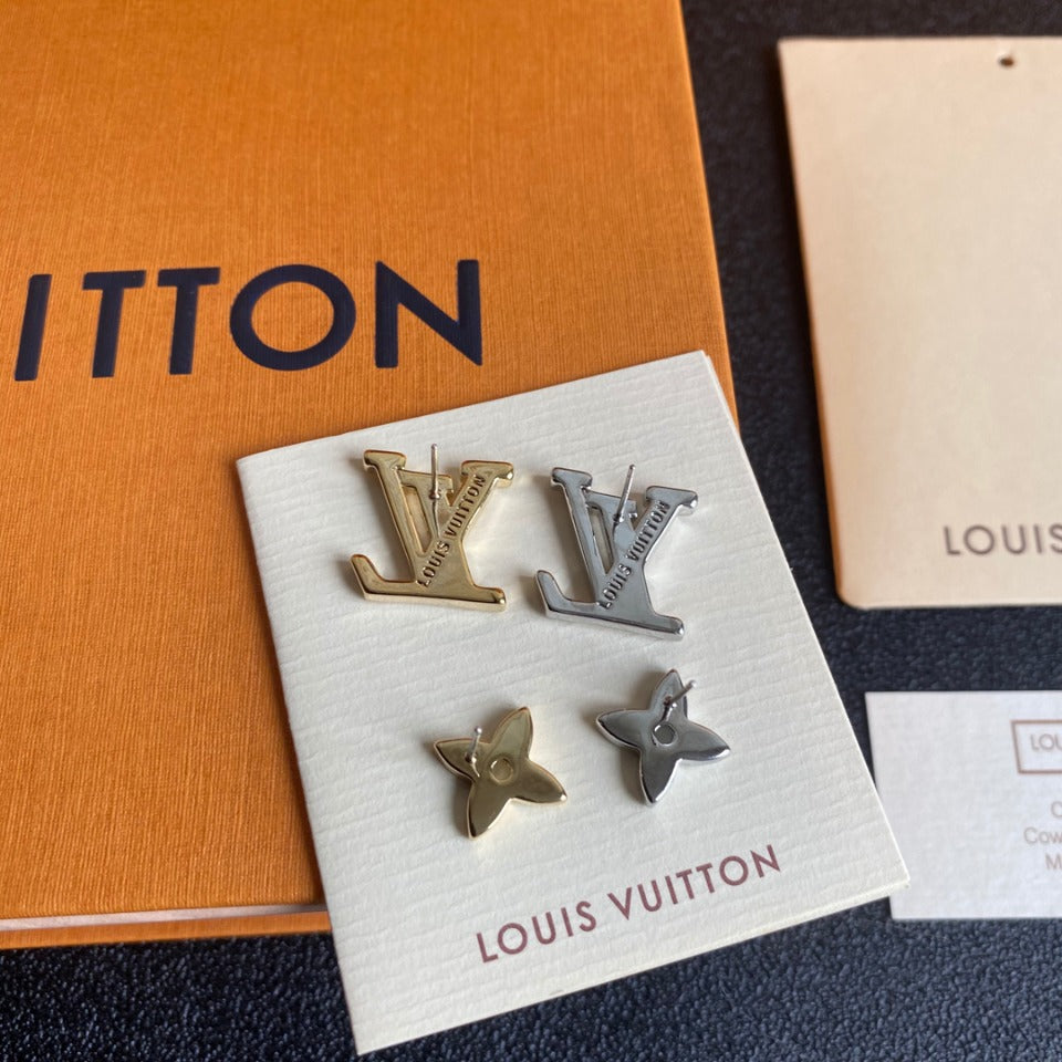 2025 Blue Flower Letter Stud Earrings