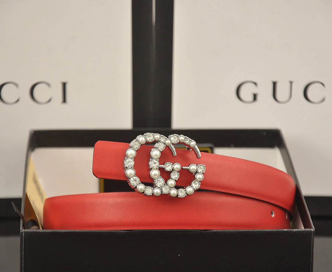 2025 6 Colors fashion double C pearl rhinestone belt