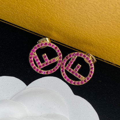 2025 Pink Diamond F Letter Earrings