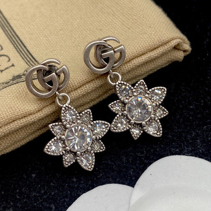 2025 Crystal Diamond Flowers Letters Earrings