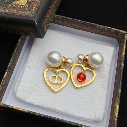 2025 Resin Pearl Heart Stud Earrings