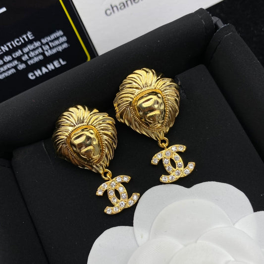 2025 Lion Head Diamond Drop Earrings