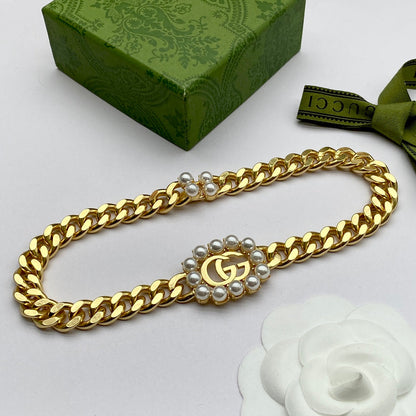 2025 Classic Chunky Chain Pearl Bracelet Necklace