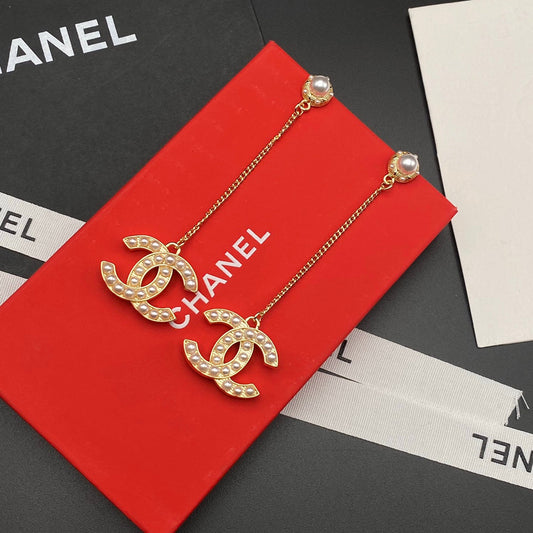 2025 Pearl Alphabet Pendant Chain Earrings