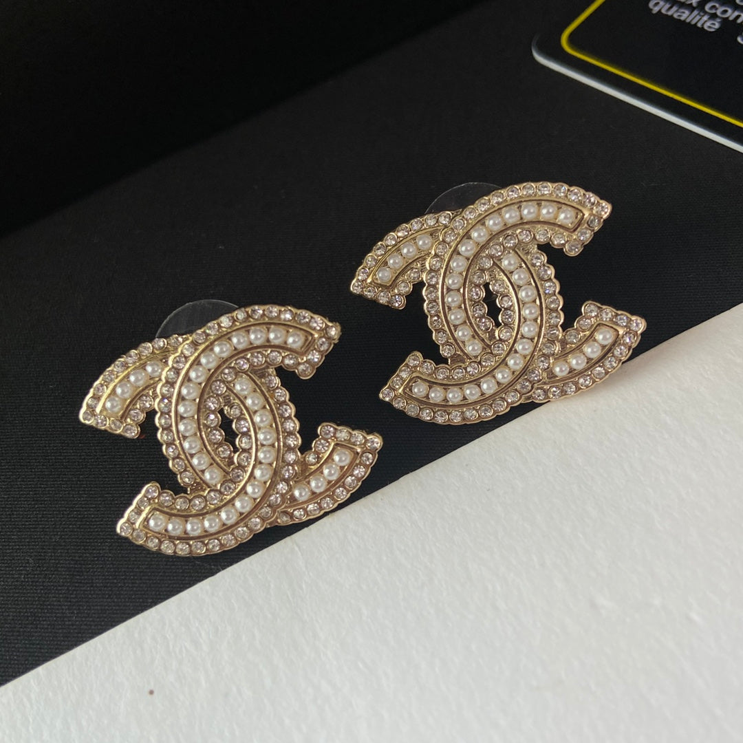 2025 Pearl Diamond Letter Stud Earrings