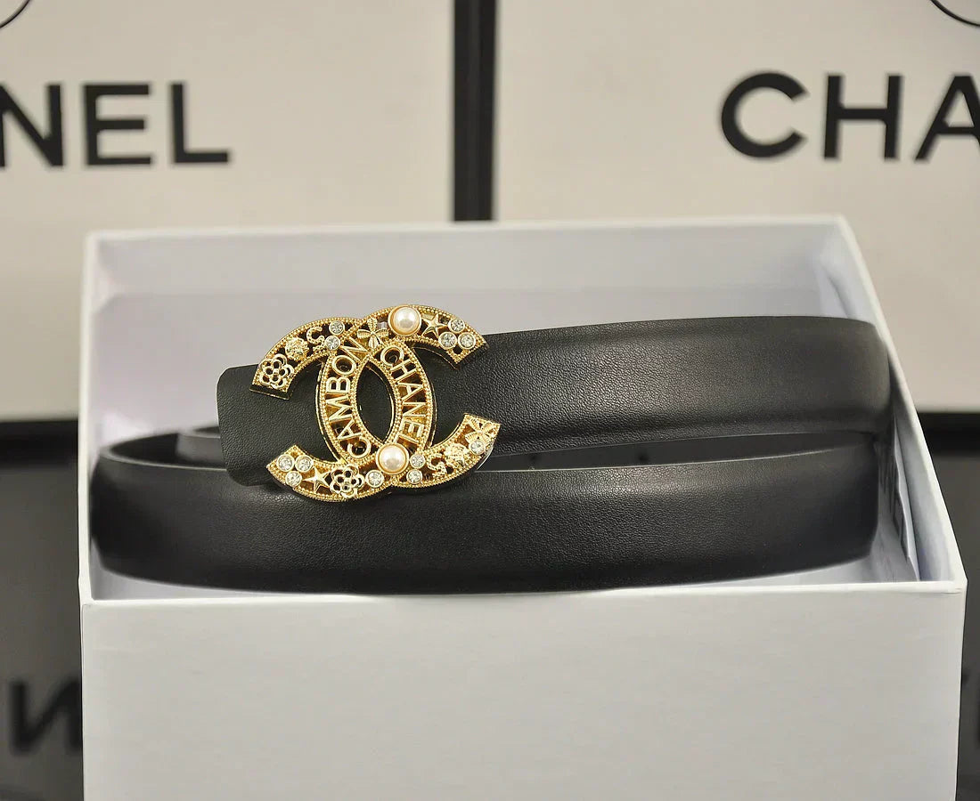 2025 6-color   double C hollow-out LOGO pearl belt