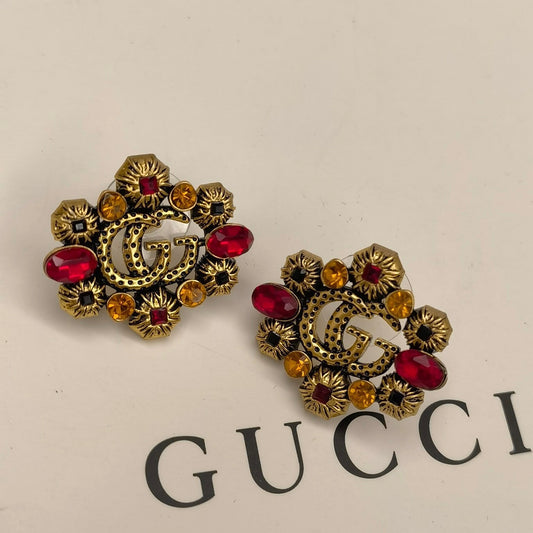 2025 Vintage Colored Gemstones Letter Stud Earrings