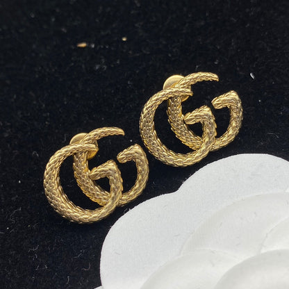 2025 3D Carved Wheat Ear Letter Stud Earrings