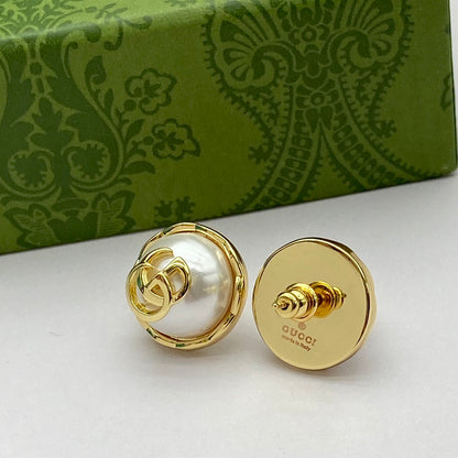 2025 Elegant Pearl Metal Letter Stud Earrings