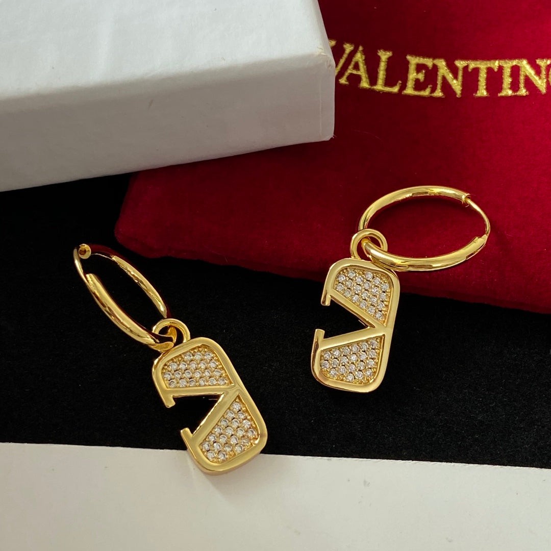 VALENTINO Sparkling Diamond Monogram Earrings