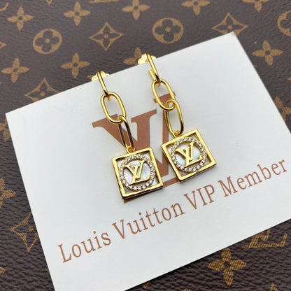 2025 Square White Shell Zircon Earrings