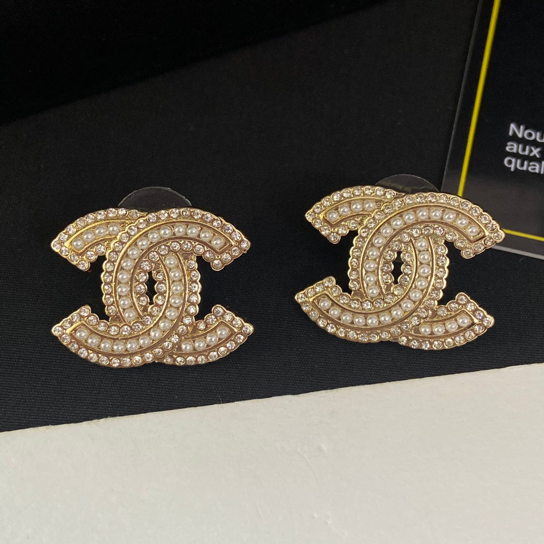 2025 Pearl Diamond Letter Stud Earrings