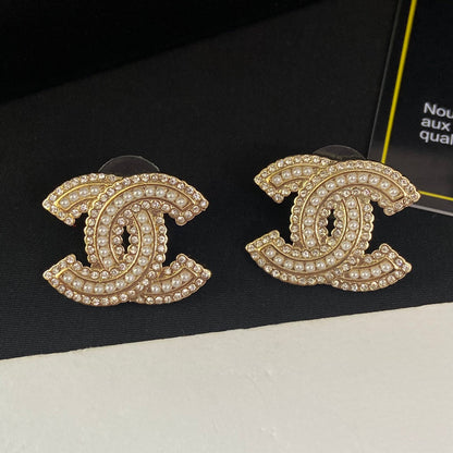 2025 Pearl Diamond Letter Stud Earrings