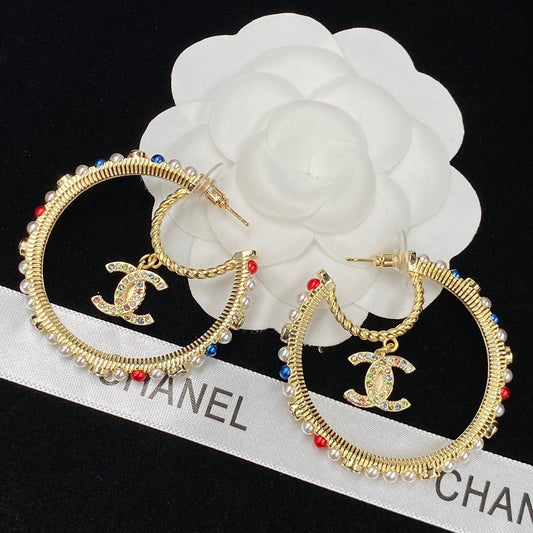 2025 Colored Pearls Large Hoop Earrings