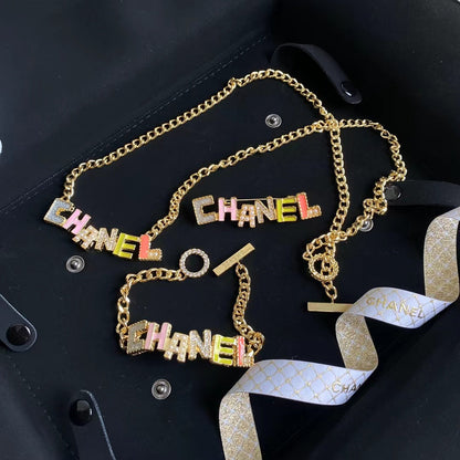 2025 Fashion Colorful Crystal Letter Necklace and Bracelet