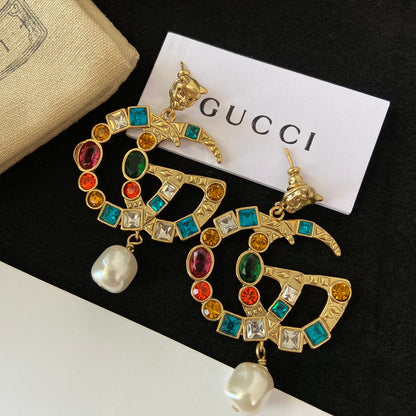 2025 Tiger Head Fancy Diamond Pearl Earrings