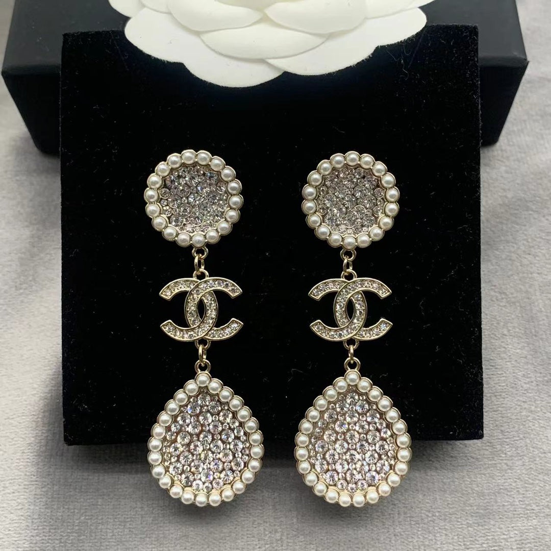 2025 Full Diamond Pearl Earrings