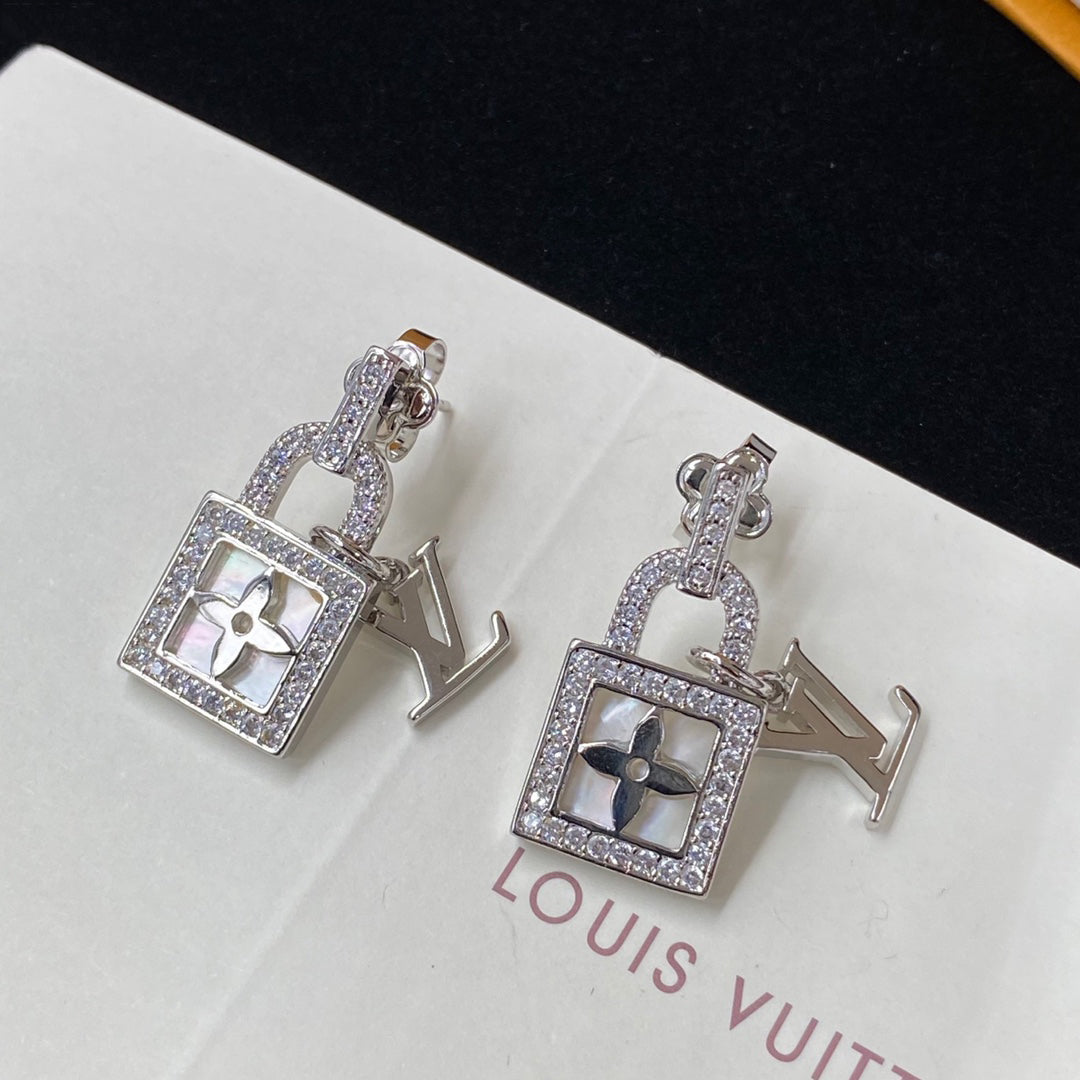 2025 Shiny Zircon Lock Logo Earrings