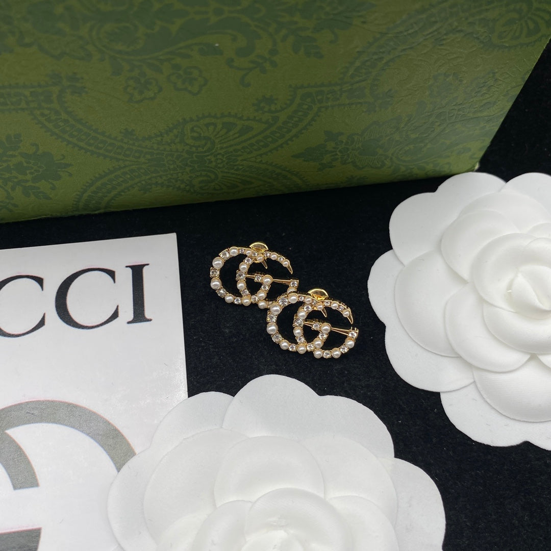 2025 Classic Pearl Zircon Letter Stud Earrings