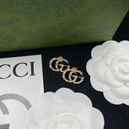 2025 Classic Pearl Zircon Letter Stud Earrings