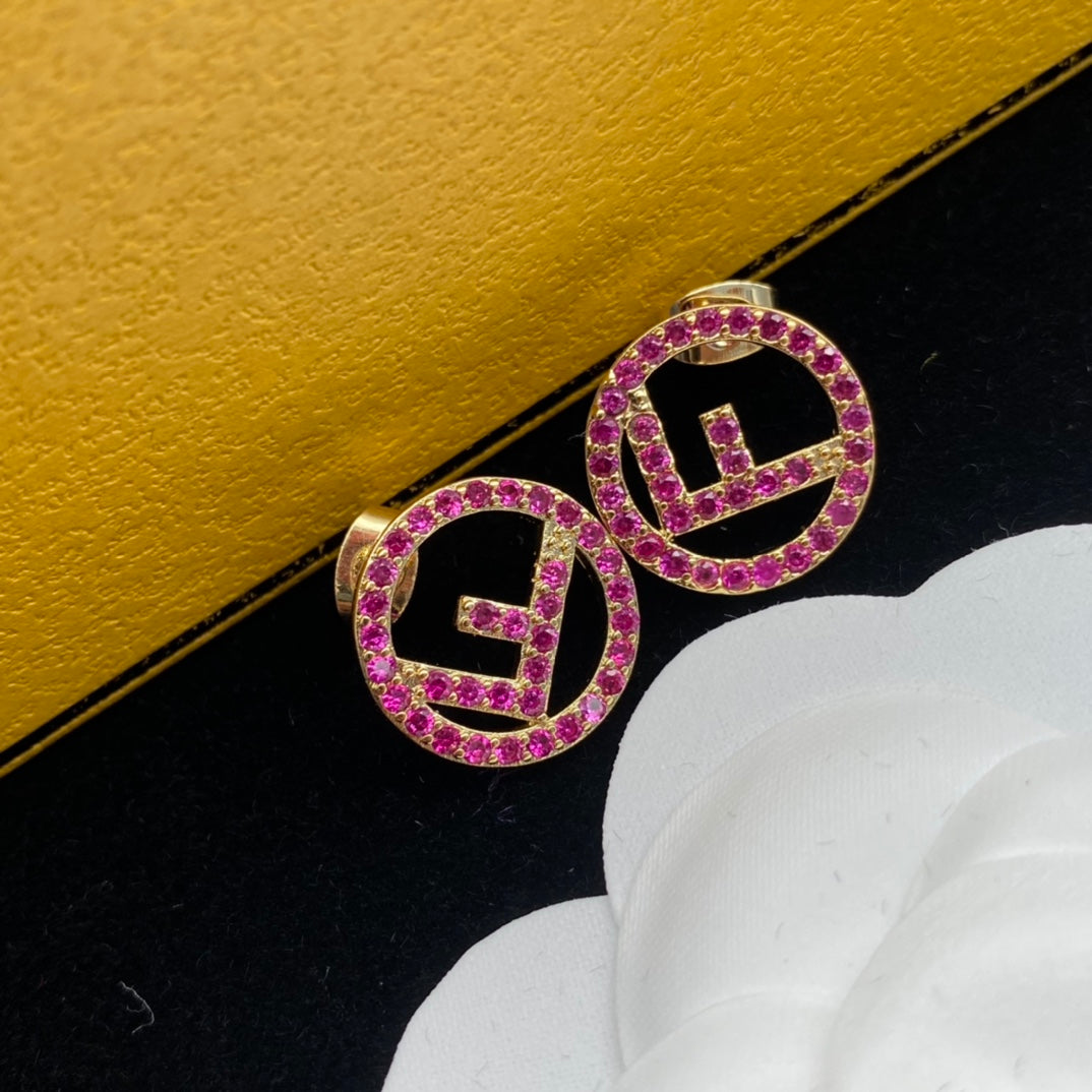 2025 Pink Diamond F Letter Earrings