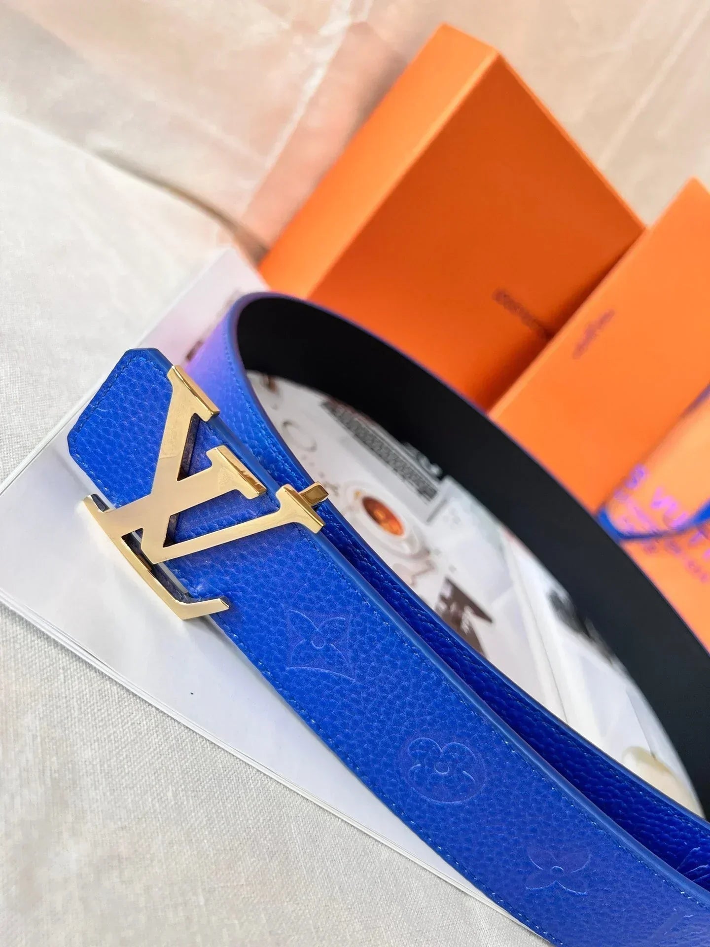 2025 belt Embossed cowhide double-sided belt width 4.0.