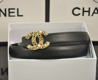 2025 6-color   double C hollow-out LOGO pearl belt