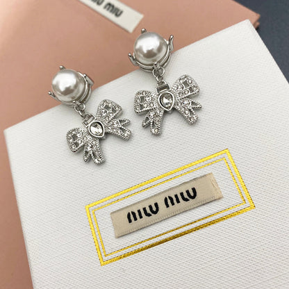 2025 Bow Pearl Diamond Earrings