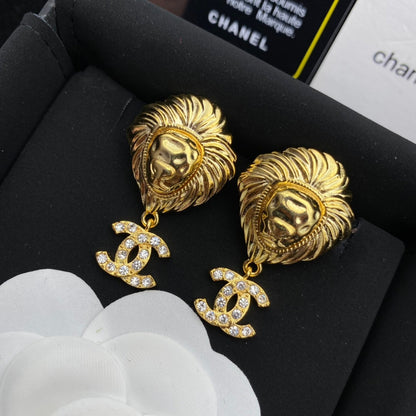 2025 Lion Head Diamond Drop Earrings