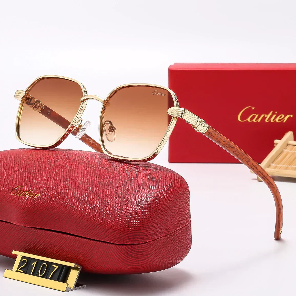 2025 Square Fashion Wooden Frame Sunglasses 2107