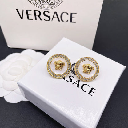 2025 White Shell Diamond Round Stud Earrings